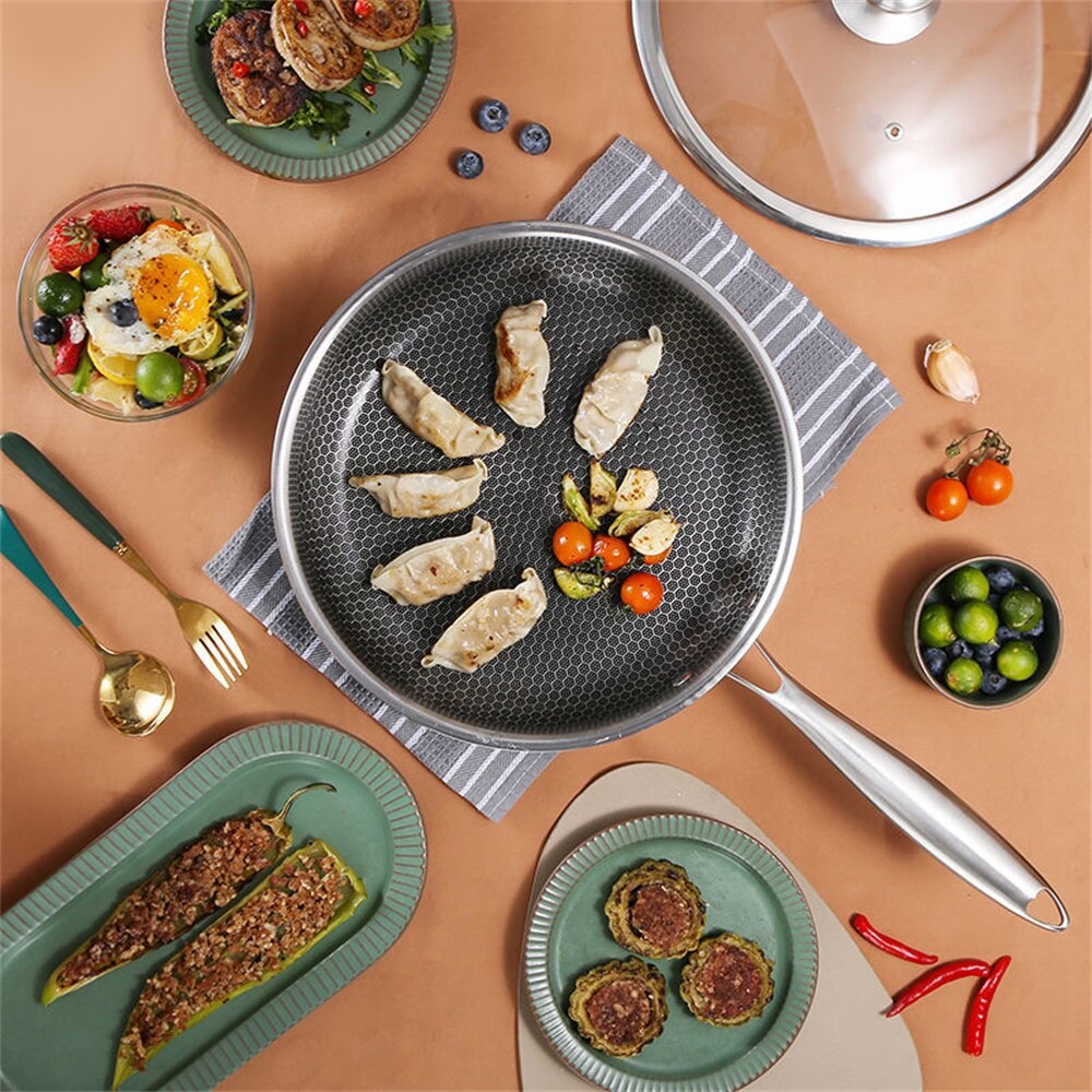 Schnesland Frying Pans 304 Stainless Steel Skillet Wok Pan Induction Cooker