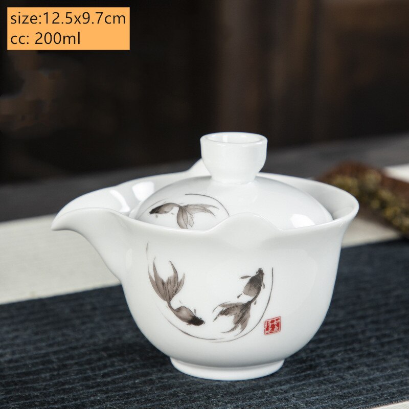 Palace Style Ceramics Tea Tureen Household Classic with Cover Teacup Boutique Handmade Gaiwan Chinese Tea Set Supplies: E2