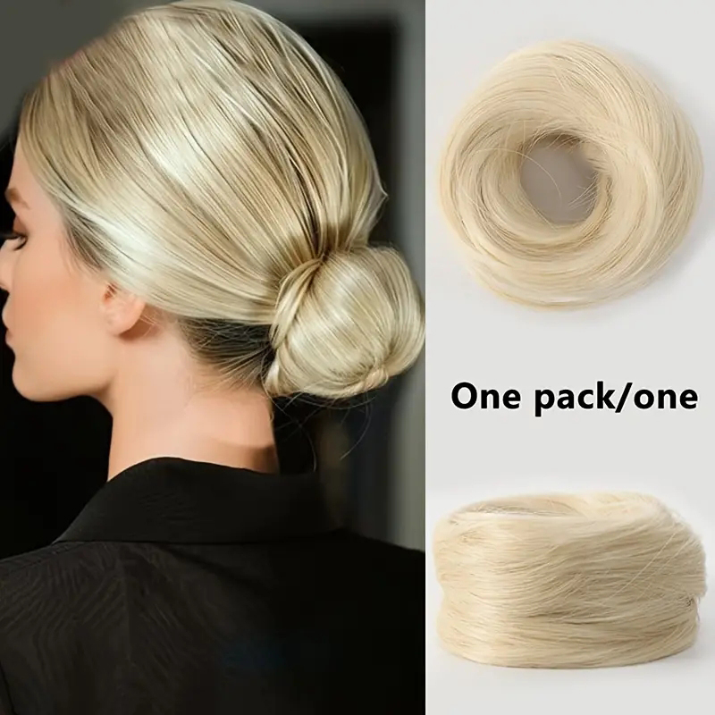 Moño básico para mujer, moño de pelo liso sintético para todas las personas, extensión de cabello de aspecto Natural para mujer: Color natural