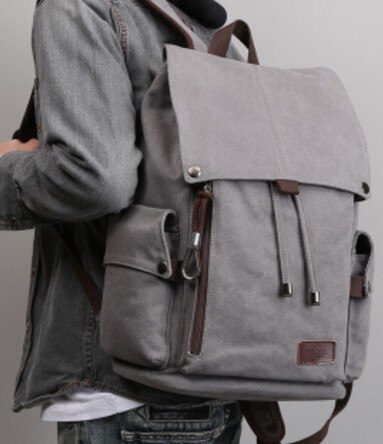 Mænd rygsæk fritid bør rejse retro lærred rygsække mænds tasker studerende skoletaske computer tasker: Grå ny
