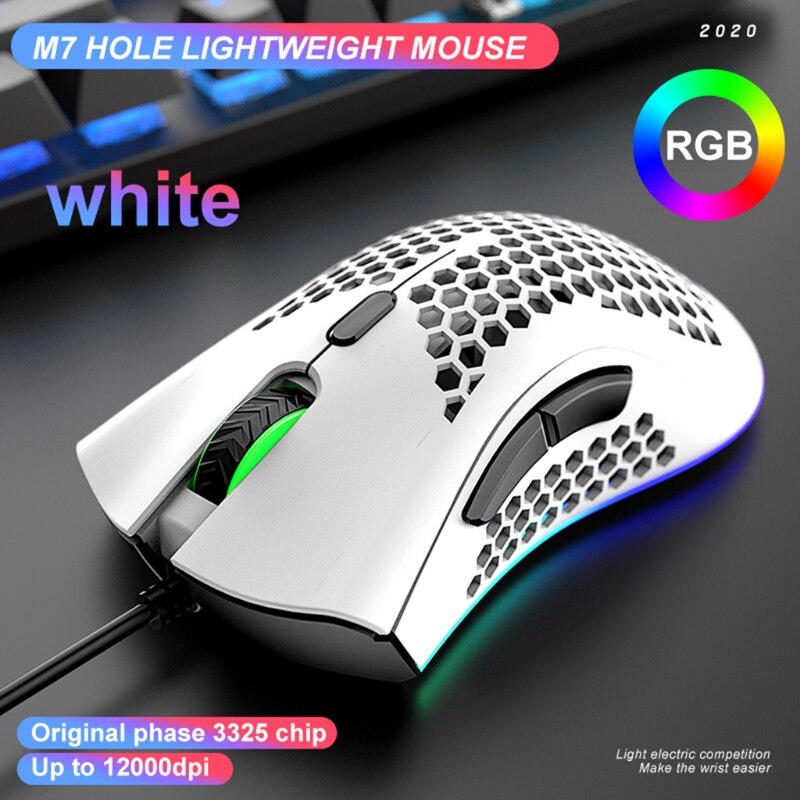 Lightweight M7 Gaming Mouse Honeycomb Shell Ergonomic Mice with Soft Rope Cable