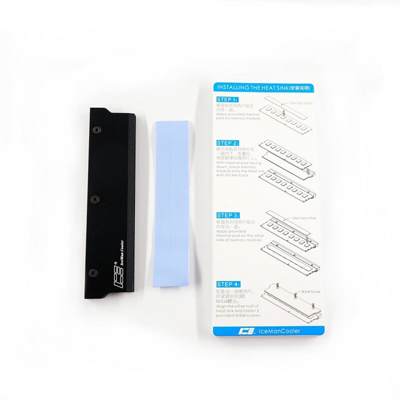 IceManCooler RAM Heatsink Aluminum Alloy Armor For Memory Heat Sink RAM Jacket Armor ,2 ,4 Channels Black Blue Red