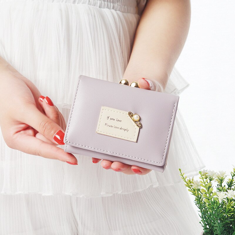 Dames portemonnees dames korte drievoudige portemonnee eenvoudige schattige studenten clutch kaarthouder portemonnee: Paars