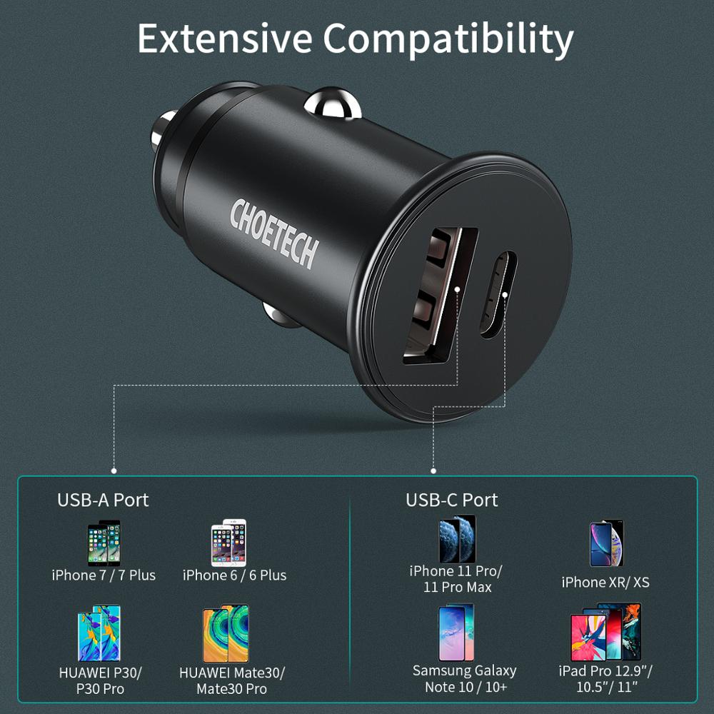 CHOETECH Quick Charge 3,0 mini USB Auto Ladegerät für Samsung Xiaomi Dual Usb QC 3,0 Auto PD Schnelle Ladegerät für huawei mate 30 20