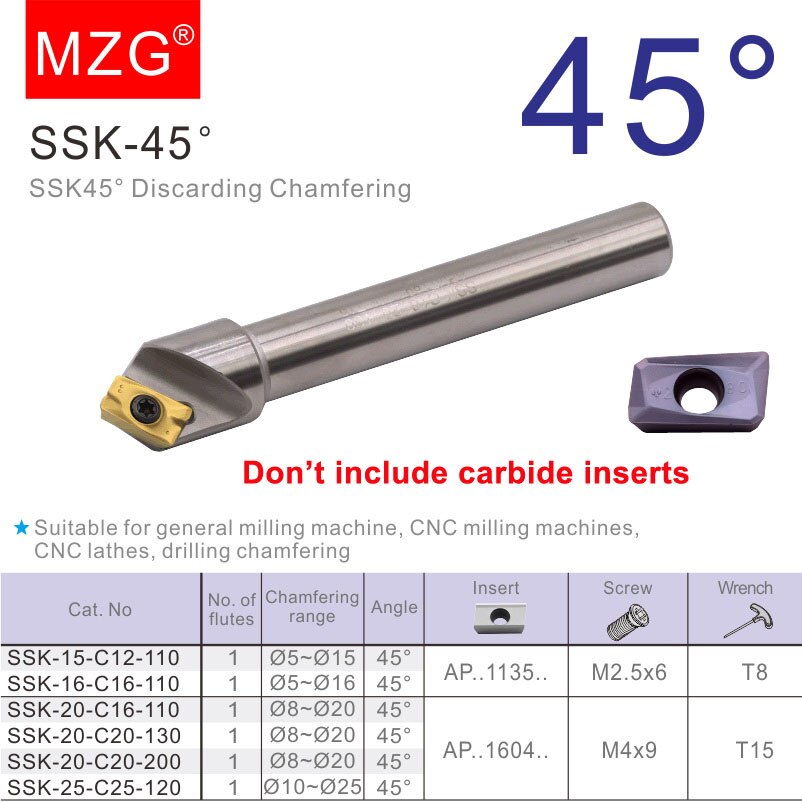 MZG-cortador de torno CNC de acero de tungsteno SSK, 45 grados, APMT 1135 1604, insertos de carburo, soporte, herramientas de achaflanado de taladro de molino de extremo