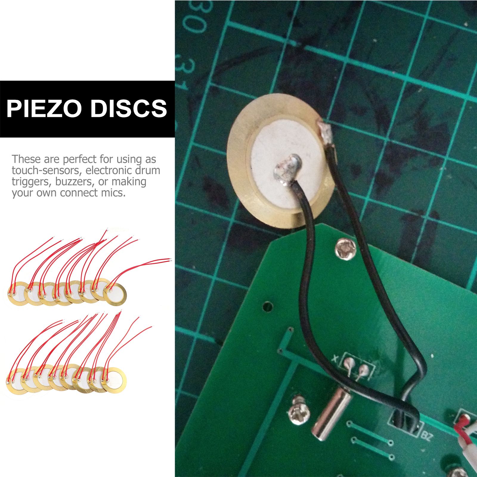 20 stk forudinstalleret piezo-element summer lydsensor udløser musik trommeskive