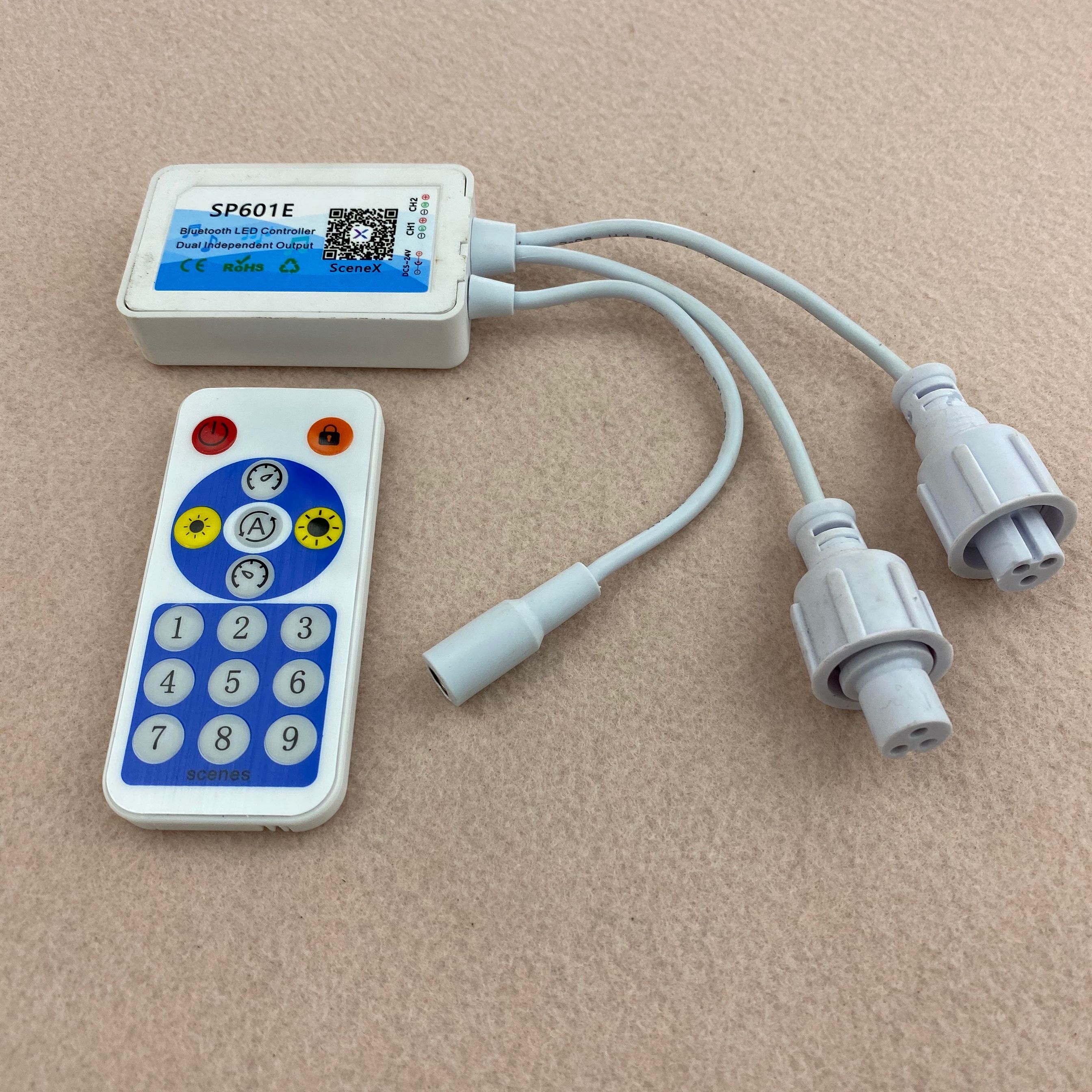 SP601E; Led Bluetooth Pixel Controller; Dual Output; Ondersteunt Smart App En Rf Afstandsbediening; DC5-24V Ingang; Waterdichte Staartjes