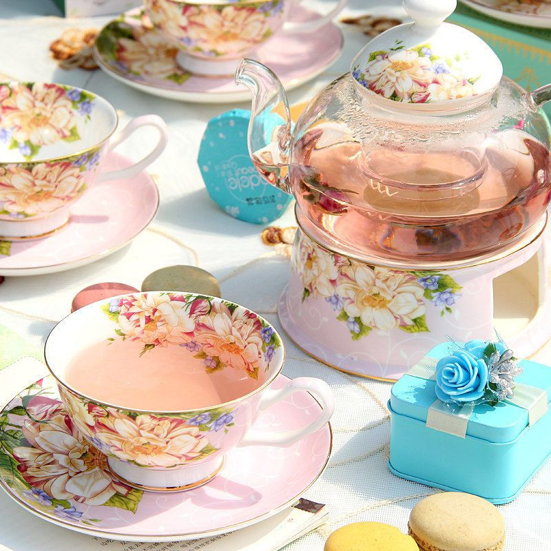 English British Afternoon Tea set for Home Office Cafe High-Grade Porcelain Tea Cup Saucer Spoon Glass Teapot Teaware set