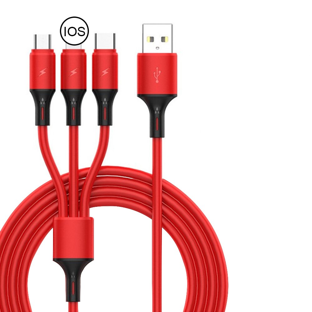 3 In 1 5A Snelle Oplaadkabel Vloeibare Siliconen Micro Usb USB-C Type-C Kabel Oplader Voor Iphone Huawei samsung Xiaomi Kabel Draad: Rood