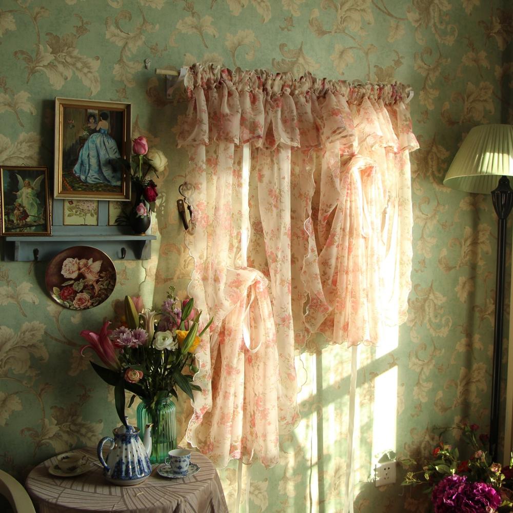 1 pcs Idyllic country style flower lotus leaf curtain head ribbon pull-down fan-shaped semicircular curtain gauze curtain