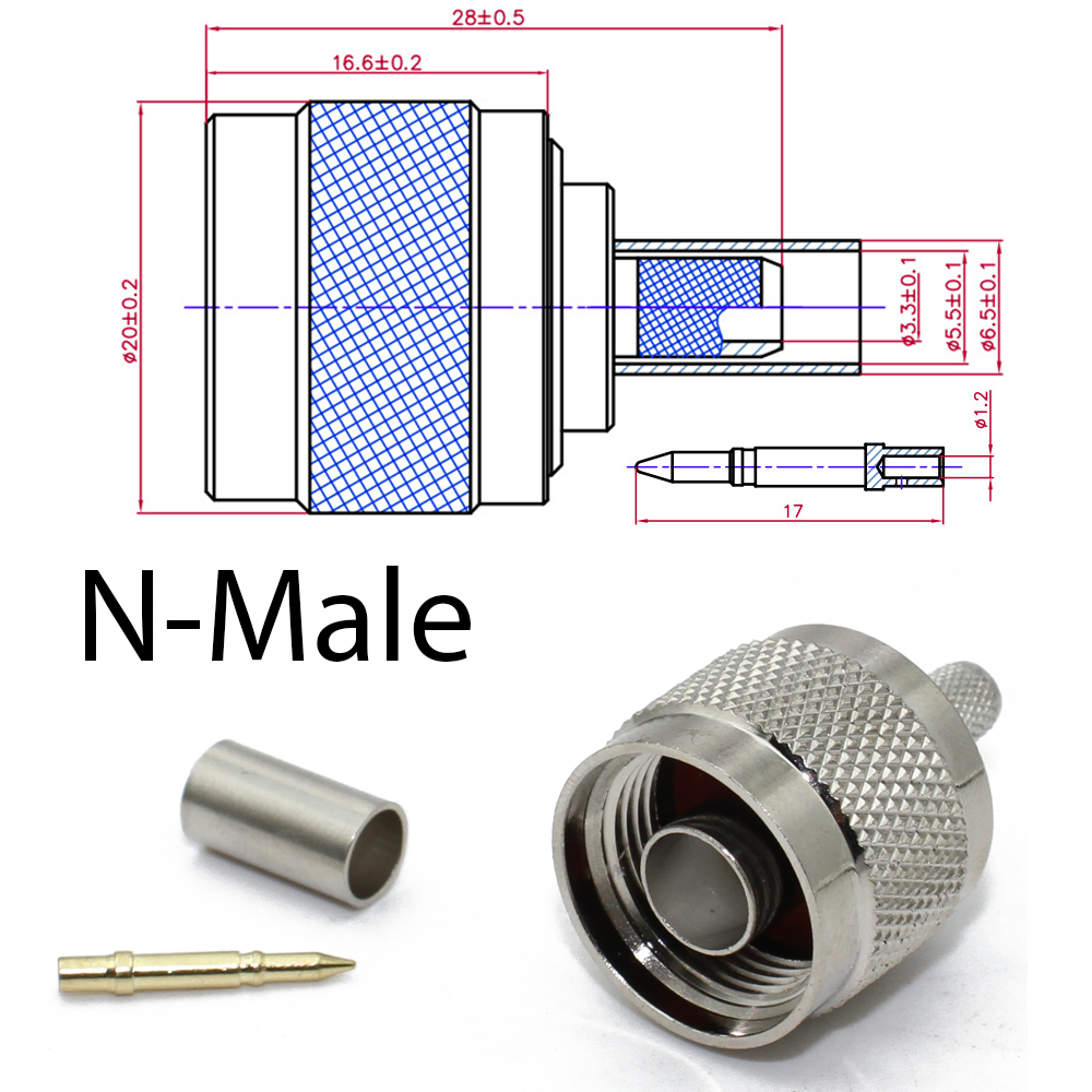 N Male Plug & Female Jack 50-3 N Connector RF Coaxial Connector Bulkhead Connector Crimp RG58 RG142 RG400 Cable Adapter
