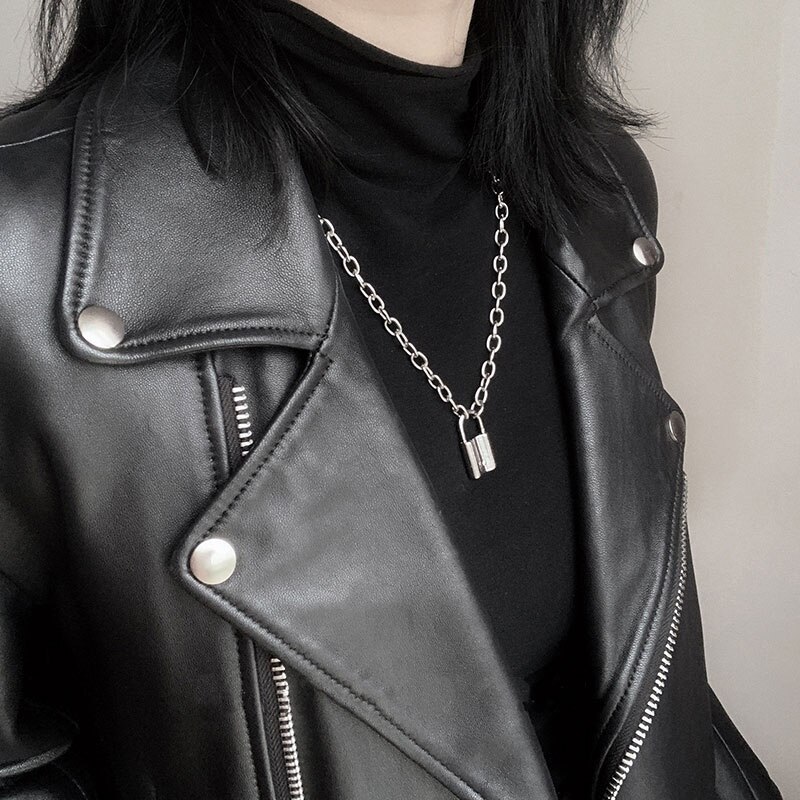 Gargantilla de Rock Lock , collar de cadena larga en el cuello con cerradura, joyería Punk para Mujer, collar con colgante de llave con candado para Mujer