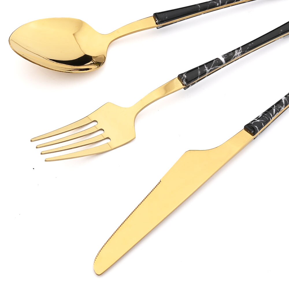 1/2/4/6/8Set Imitatie Marmer Servies Bestek Roestvrij Staal Bestek Set Keuken houten Handvat Mes Vork Lepel Servies