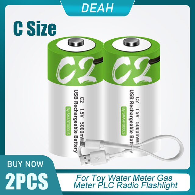 1.5V 5000mWh LR14 C Size Universal Micro USB Lithium Rechargeable Batteries For Water Gas Meter Radio Shaver Lipo C Battery: 2PCS