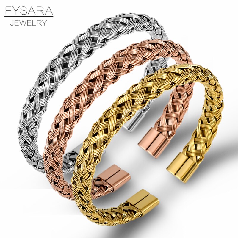 Fysara 4 Kleur Rvs Cable Twist Armband Voor Vrouwen Mannen Vintage Charm Manchet Armbanden Sieraden
