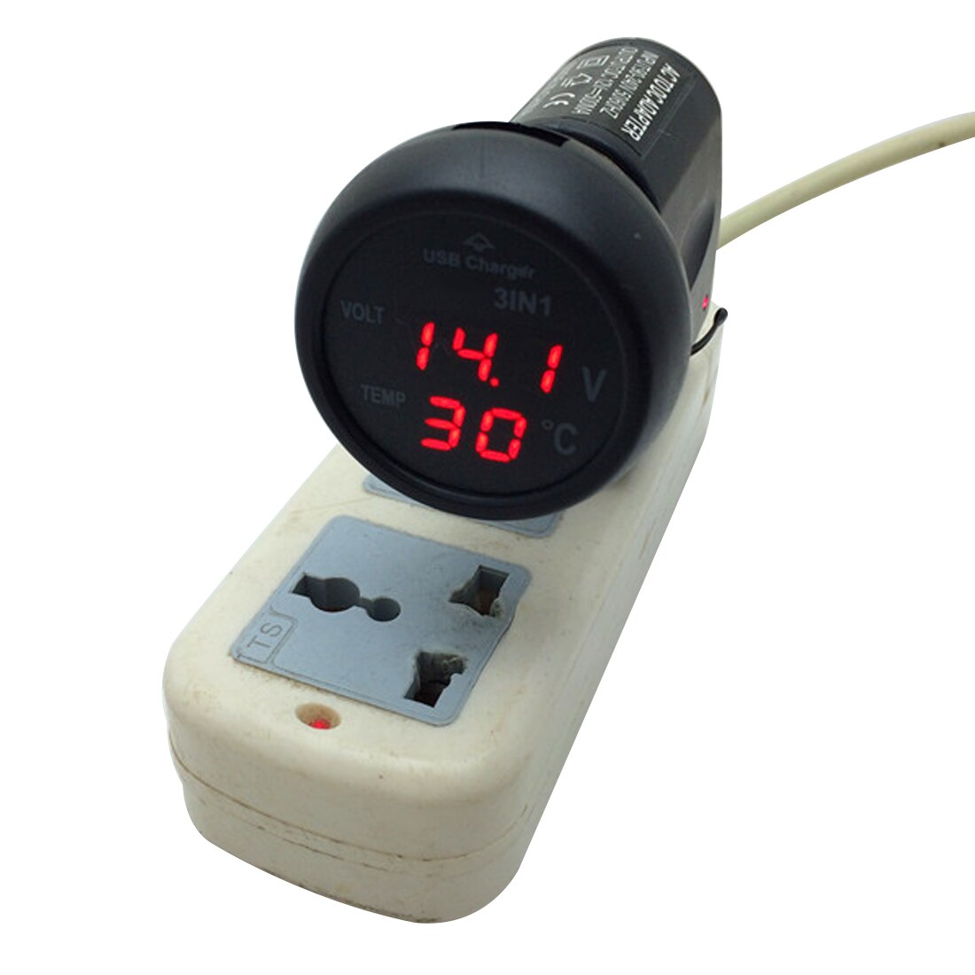 3 in 1 Digital LED car Voltmeter Thermometer Auto Car USB Charger 12V/24V Temperature Meter Voltmeter
