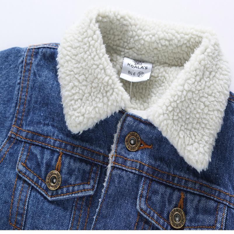 Herfst Winter Baby Meisje Denim Jasje Revers Warm Plus Fluwelen Thicken Peuter Jongen Bovenkleding Cowboy Jas Kids Denim Jacke 2-8y