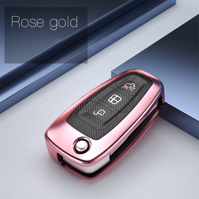 TPU Carbon Fiber Car Key Case Cover Fob For Ford Focus 2 3 MK3 Ranger C-Max S-Max Mondeo Fuga Galaxy Transit Tourneo Custom: R-Gold