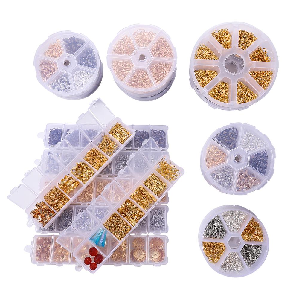 Mix Box Kits Alloy Chain Earring Hooks Head Pins Jump Rings Lobster Clasp For DIY Jewelry Findings Set Making Earrings Supplies