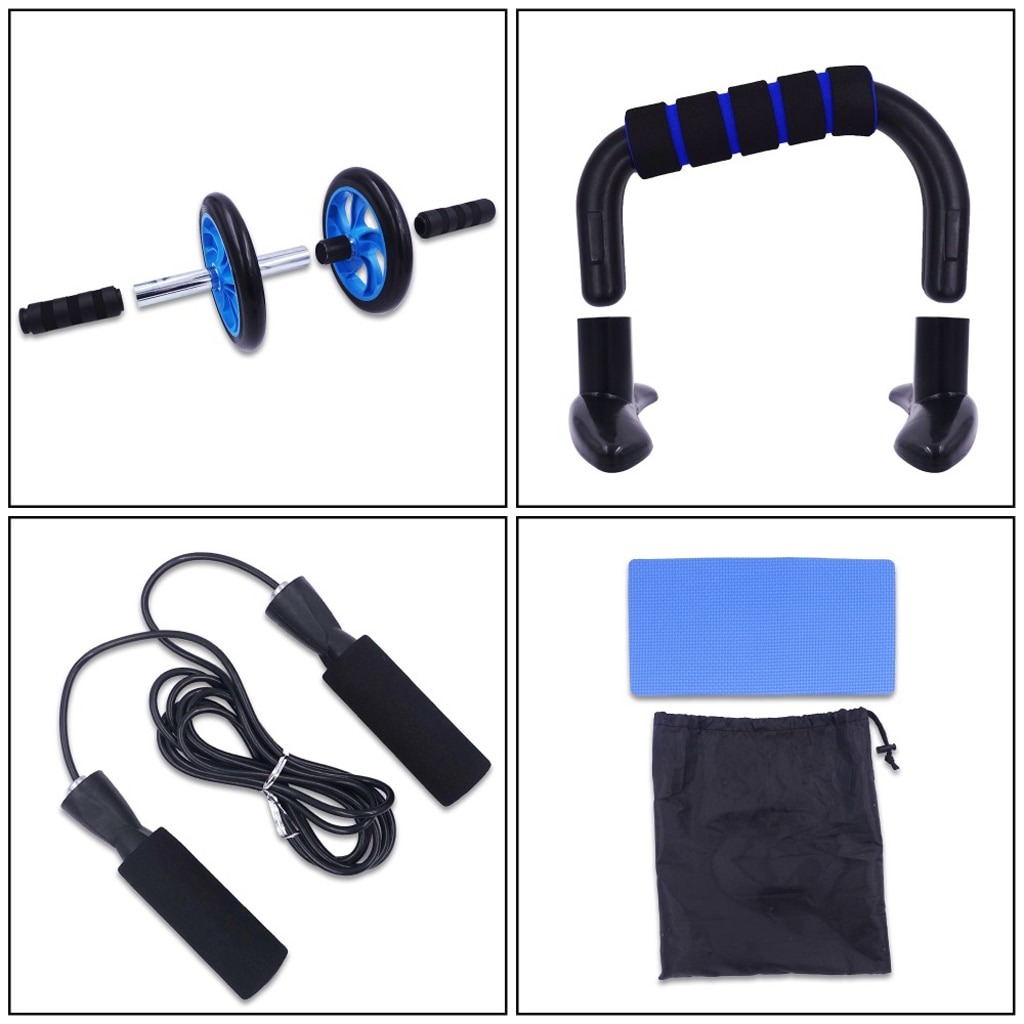 5 In 1 AB Wheel Roller Abdominal Press Wheel Push-UP Bar Jump Rope Knee Pad Indoor Home Gym Fitness Workout Exercise Equipments