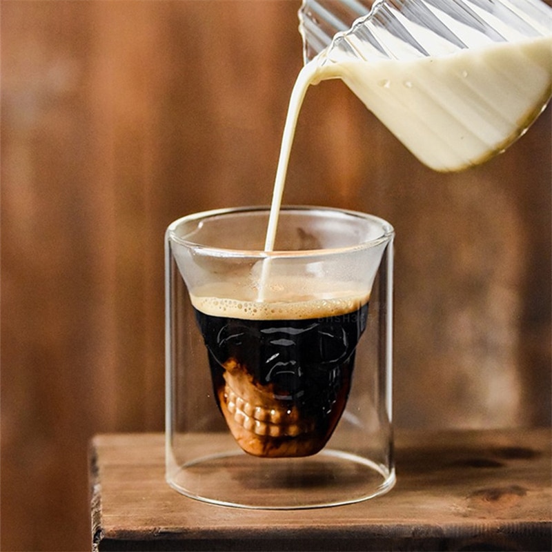 Double-layered Transparent Skull Head Coffee Mug Crystal Glass Cup for Home Bar Club Whiskey Wine Vodka Transparent Wine Cup