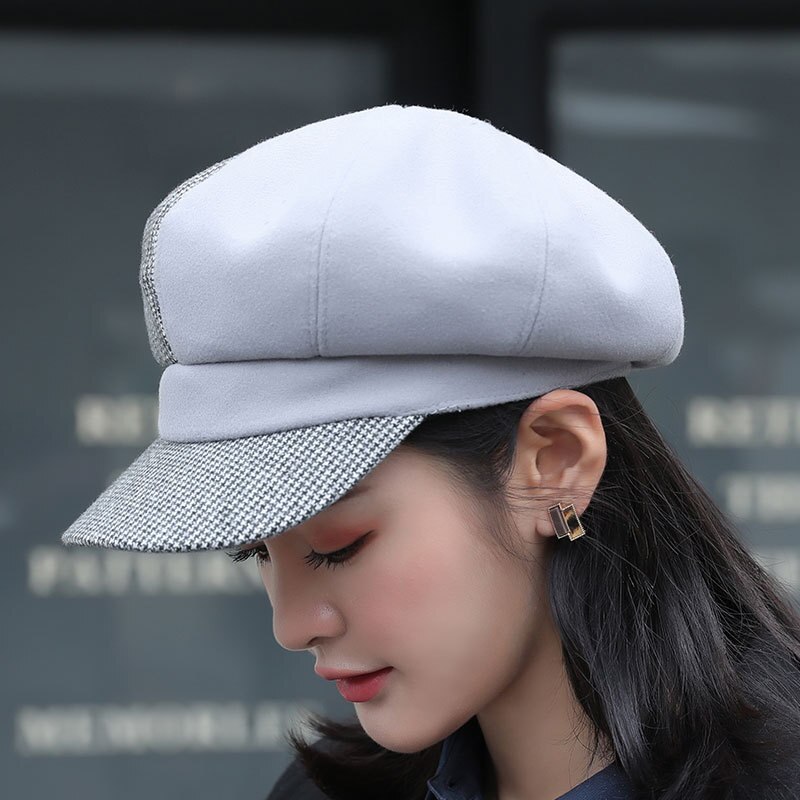 Vintage Hat Ladies Classic Octagonal cap Cap Autumn&Winter Hat for women: Gray