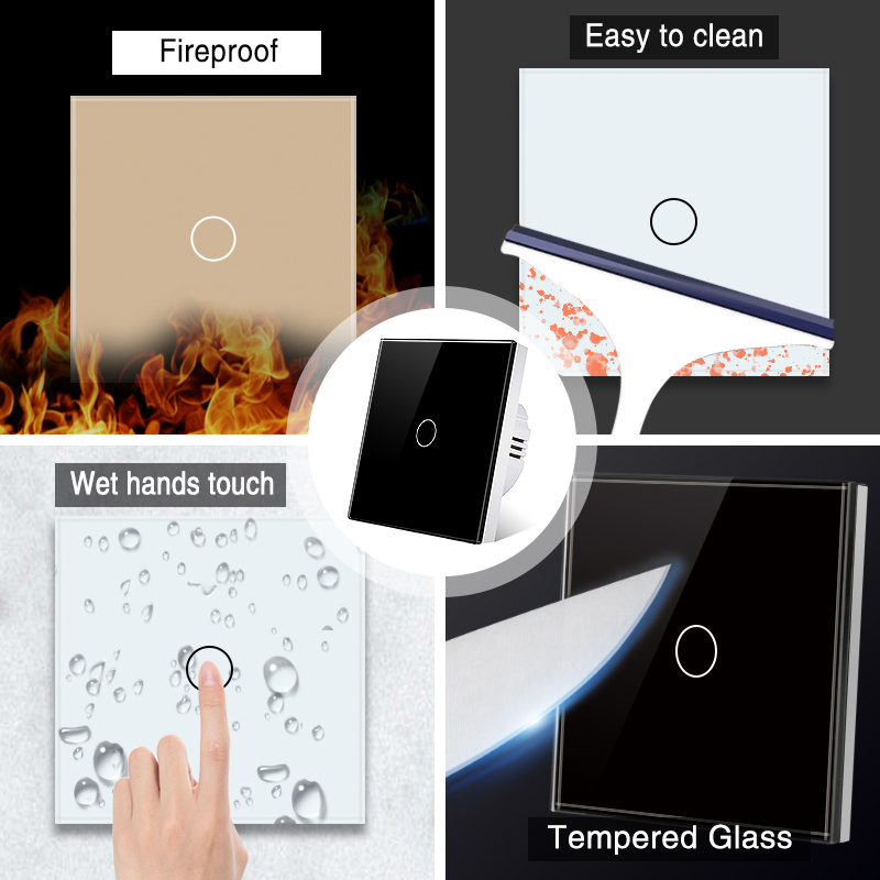Szaoju EU Touch Switch AC100-240V Led backlight Panel Tempered Crystal Glass wall Light sensory Switches 1/2/3 Gang Interruttore