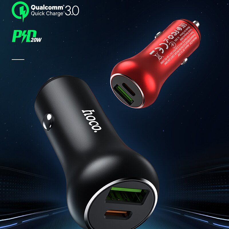 Caricabatteria da auto hoco 38W PD USB Quick Charge 3.0 per FCP AFC caricabatterie rapido per Samsung Xiaomi 10 Huawei p30 P40 Pro ricarica rapida per auto