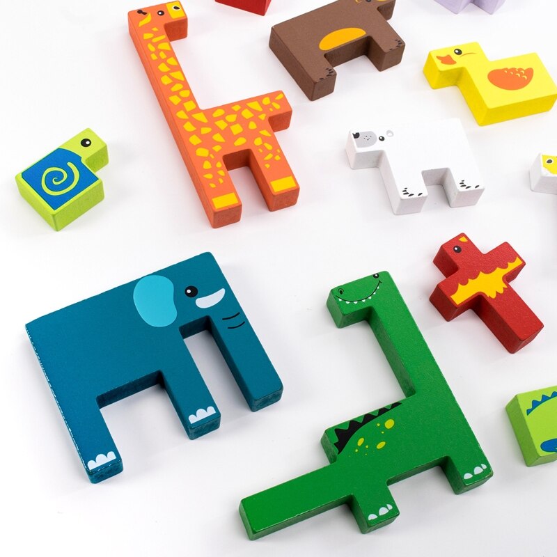 3D Dier Puzzels Kubus Houten Speelgoed Baby Houten Educatief Speelgoed Jigsaw Voor Kind