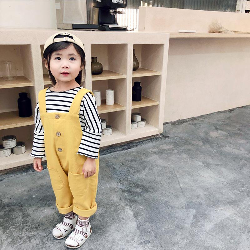 printemps nouveauté style coréen coton couleur pure tout-match décontracté jarretelle pantalons longs pour mignon doux bébé filles et garçons: 3T