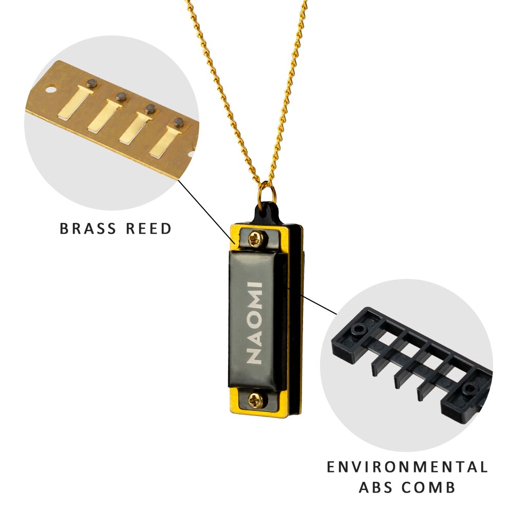 NAOMI 5-Piece Mini Harmonica Set - Key of C - 4 Holes - Brass Reed - Stainless Steel Cover - Tremolo