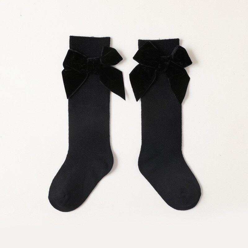 Strik Knie Hoge Baby Sok Zoete Katoen Ademend Peuter Sok Lange Sok Voor Meisjes Prinses Herfst Winter Zachte Effen Kleur: black