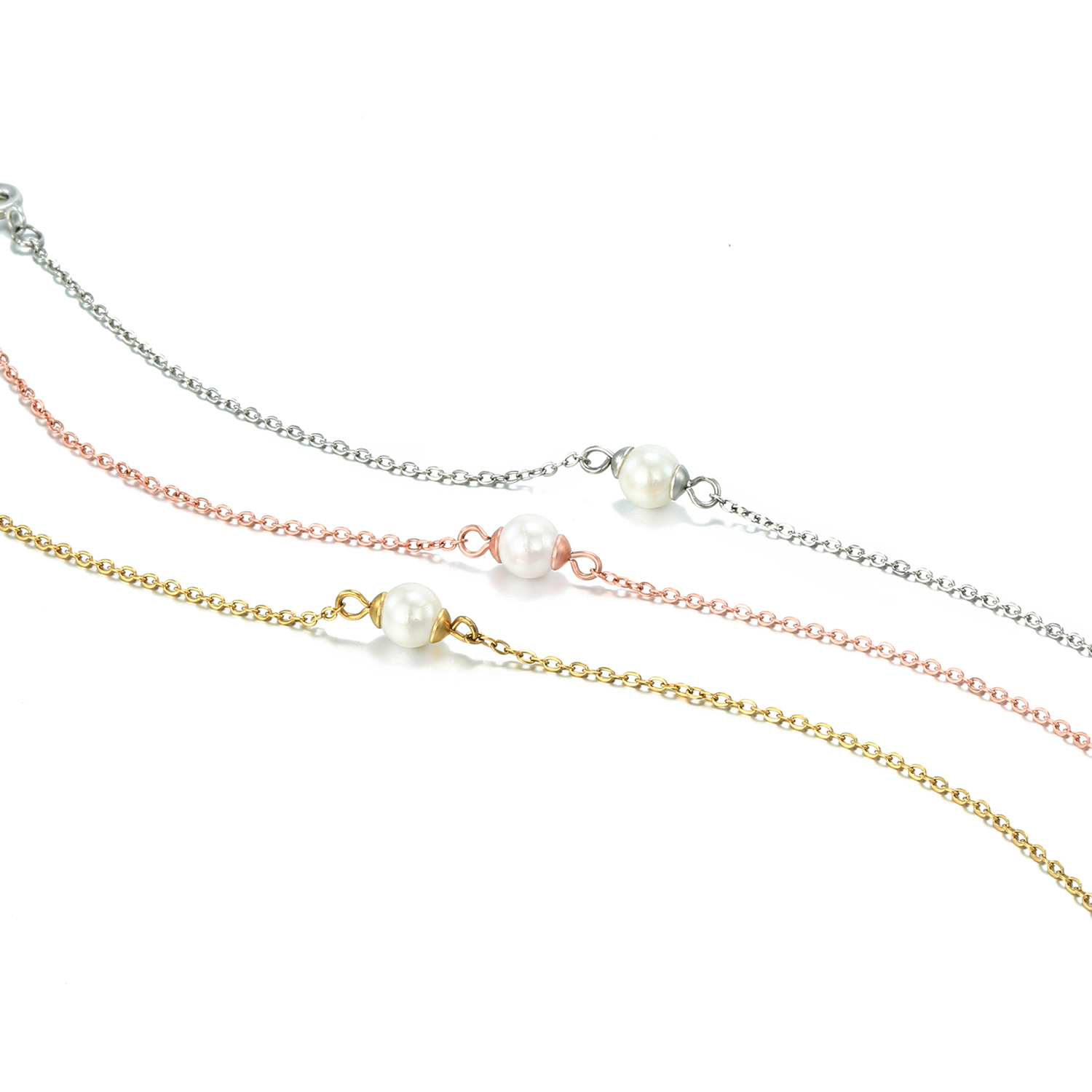 Sunibi Rvs Armband Voor Vrouwen Zeeschelp Gesimuleerd-Parel Ultra Dunne Kettingschakel Armband Sieraden