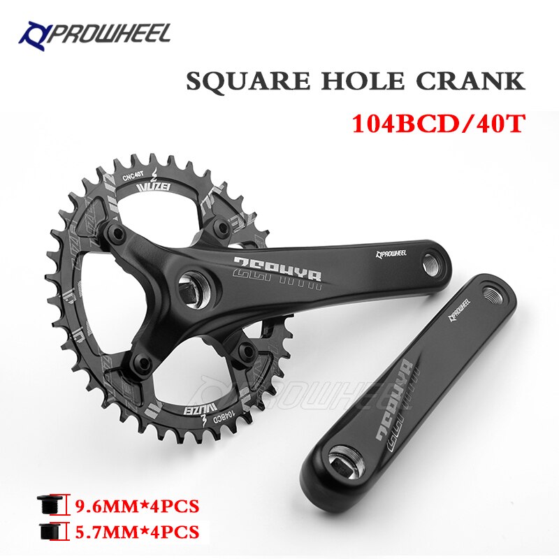 Prowheel 170/175mm manivelle 32-52T plaque pédalier vélo manivelle VTT roue à chaîne pignon trou carré 104BCD accessoires: Gris clair / 175mm