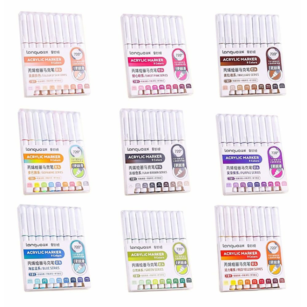 9-Colors Acrylic Marker Pen Stackable Color Straight Liquid Colour Pen Quick Drying Smooth Writing Art Watercolor Pen Graffiti