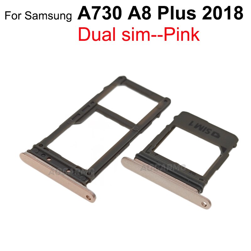 Aocarmo single &amp; dupla bandeja de cartão sim suporte microsd nano slot para samsung galaxy a8 plus 2018 a530 a730 a730f peça substituição: A730-2SIM-Pink