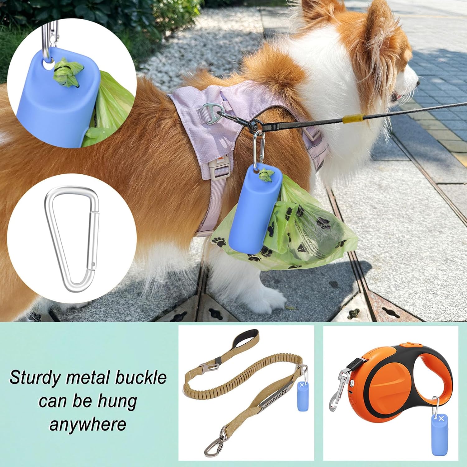 Silicone Dog Poop Bags Holder dog bags dispenser walking stand portable feces collection bag hanging ring silicone storage box