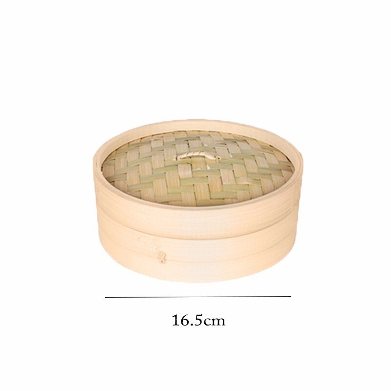 Holdbar enkelt bambus dampkoger med låg 13.5-24cm kinesisk køkken køkkengrej fisk ris dim sum snack kurv ris pasta komfur sæt: 16.5cm