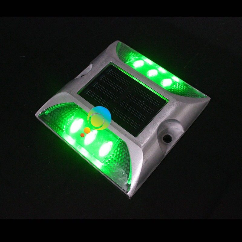 3M reflective film aluminum LED flashing light dual sides green color solar power Road Stud