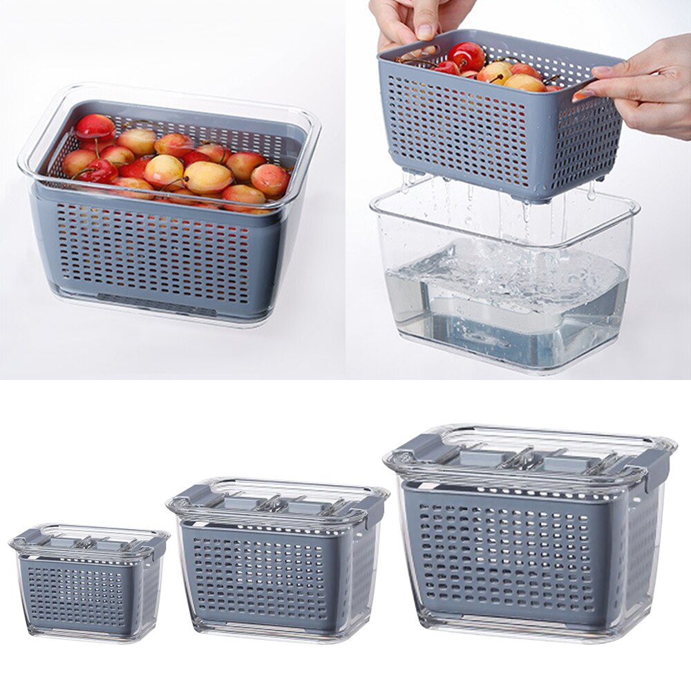 Fresh Produce Vegetable Fruit Storage Containers for Refrigerator Fridge Organizer Bins Draining Crisper with Strainers 2