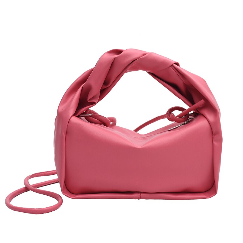 Korean Style Summer New Soft PU Leather Hobo Shoulder Bag Fashion Pleated Handle Handbag for Women Designer Crossbody Bag Female