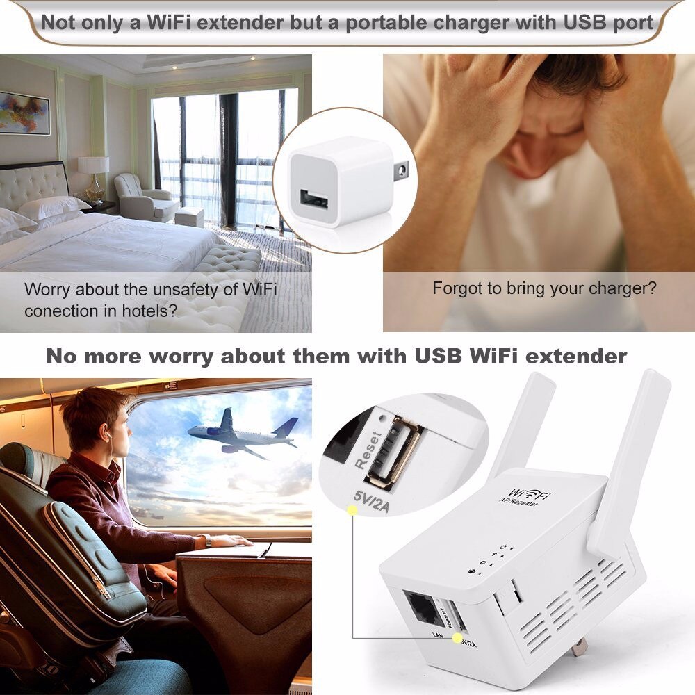 MIni routeur WiFi sans fil 300Mbps, routeur d'extension de portée Portable avec Port USB 5V/2A AC chargeur WR05U prise EU/US