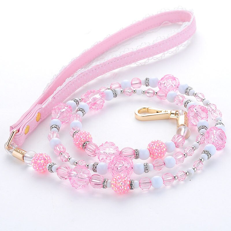 Leuke Aardbei Hond Kraag Plastic Bead Bloemen Hond Lead Riemen Roze Huisdier Halsbanden