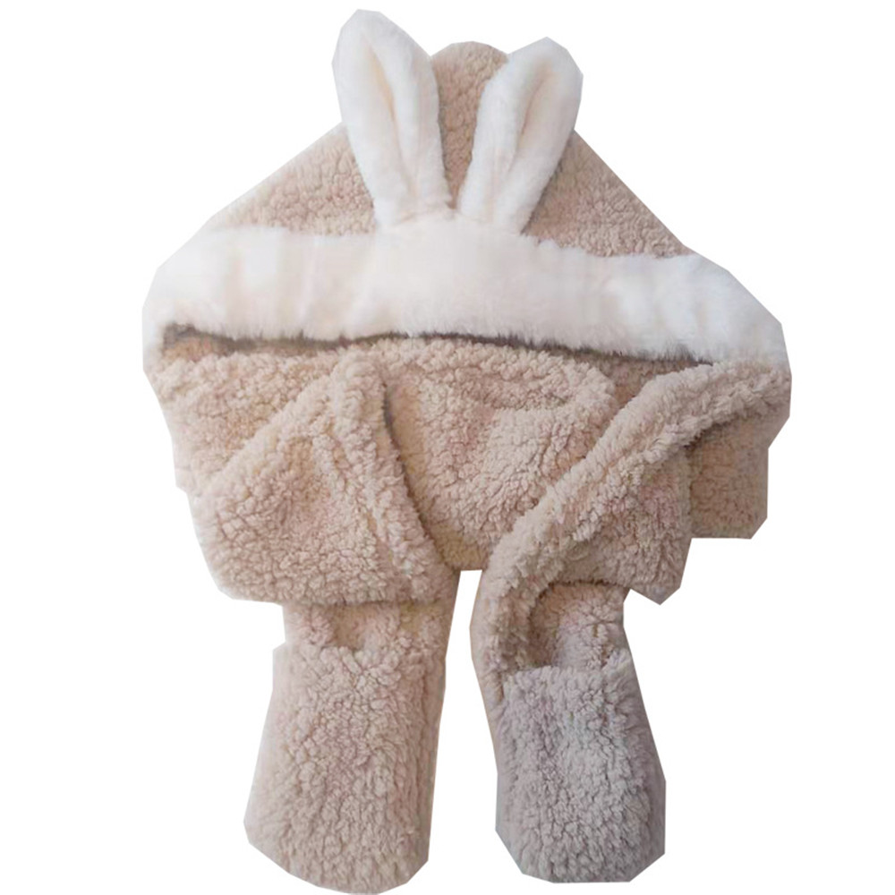 Vinter korean hat handsker tredelt tykkere varm hagesmæk baby plys kanin ører børn tørklæde