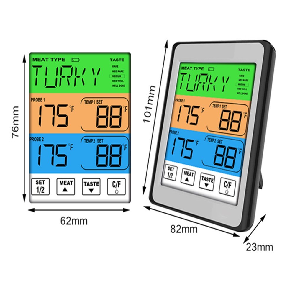 Digital Food Thermometer Touchscreen Meat Thermometer With Waterproof 2 Probe for Kitchen Cooking Grilling Smoking Oven BBQ