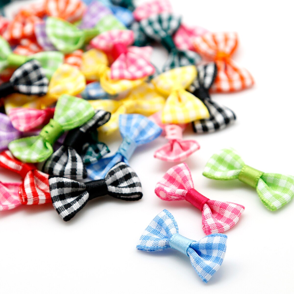 3X1.5cm mini kolorowe pled łuk satynowa wstążka kokardka dla DIY dziewczyna spinki i odzieży zdobienie rzemiosło akcesoria: losowy kolor 50szt