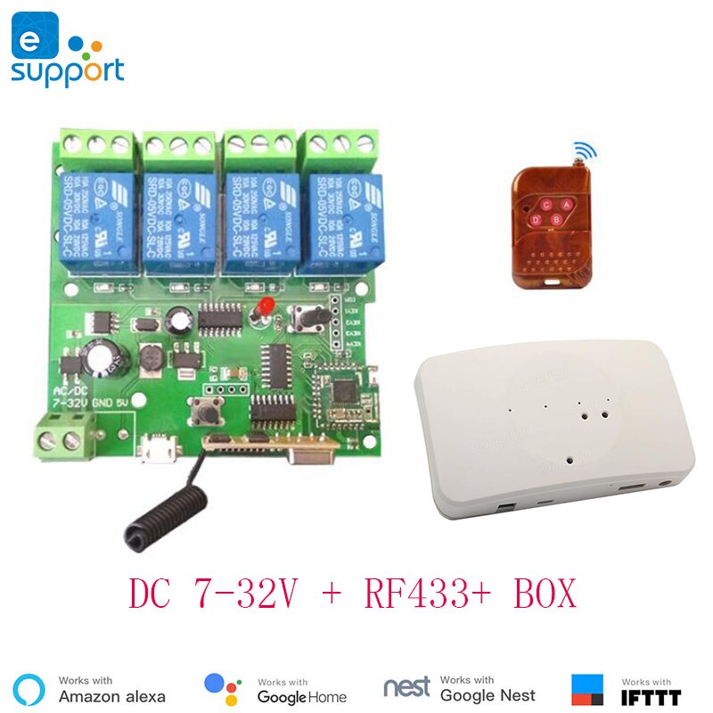 Ewelink smart DC5V/DC 7V-32V/AC 90V-250V 4 Channel inter-locking/inching/self-locking wifi+RF 4C switch for DIY smart home: DC 7-32V