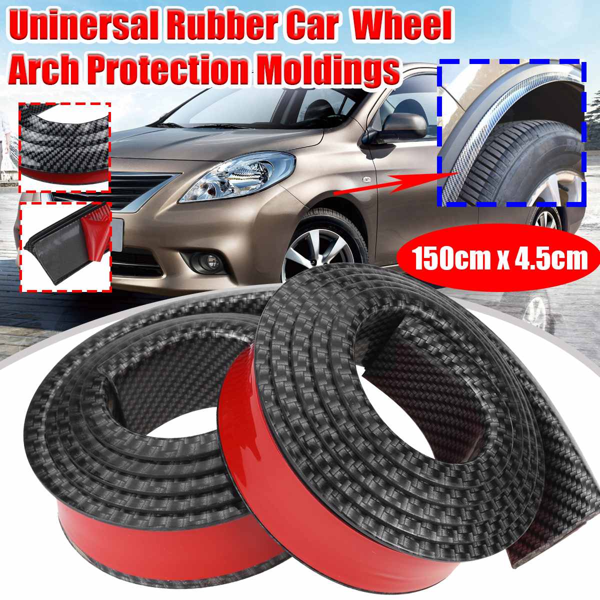 Par Universal de guardabarros de goma de 1,5 M x 4,5 CM molduras de protección de arco de rueda para la mayoría de los coches camiones SUV moldura decorativa para coche