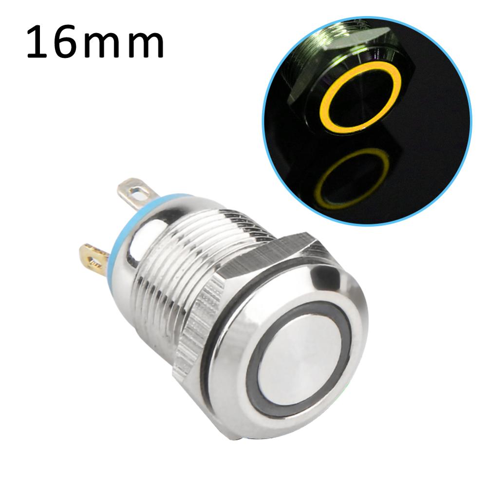 16mm Waterproof Engine Button Switch LED Light Self-Locking Car Engine PC Power Start 12V Metal Push Button Button Switch Temper: Yellow