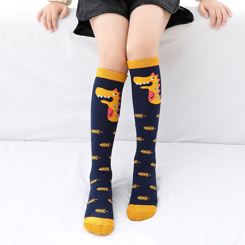 Chaussettes montantes en coton pour filles, chaussettes longues et douces, tricotées avec des motifs de dessin animé, pour enfants de 3 à 12 ans, printemps et automne: 05-03